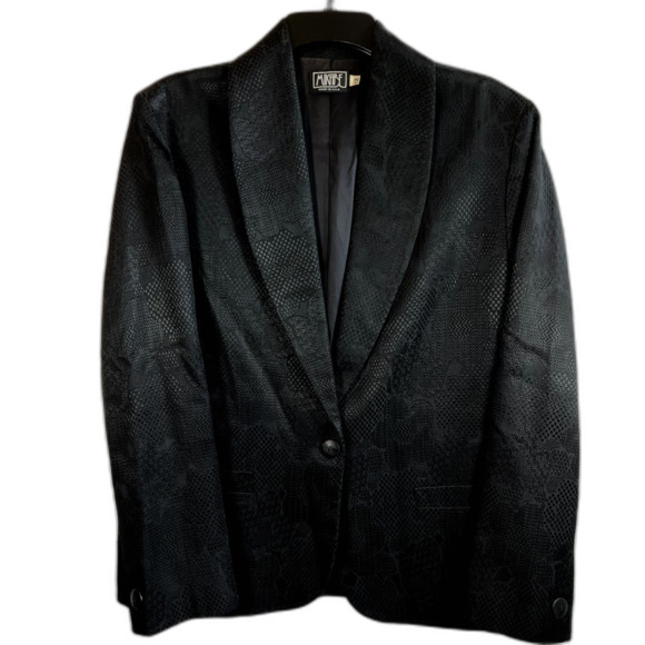 Vtg 80's MIKABE Black Blazer Jacket Floral Texture Lined One Button Size 12 - Picture 2 of 7
